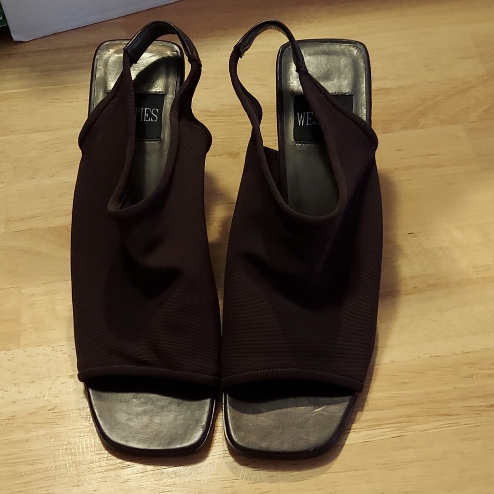 Westies Dark Brown Slingback Block Heel Sandals 8M